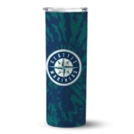 customized seattle mariners metallic grid navy blue skinny tumbler best selling.webp