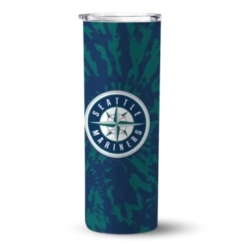 customized seattle mariners metallic grid navy blue skinny tumbler best selling.webp