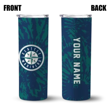 customized seattle mariners metallic grid navy blue skinny tumbler fashion forward.webp