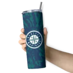customized seattle mariners metallic grid navy blue skinny tumbler best selling.webp