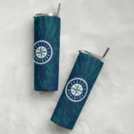 customized seattle mariners metallic grid navy blue skinny tumbler best selling.webp