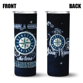 customized seattle mariners rose romance navy blue black skinny tumbler fashion forward.webp