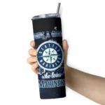 customized seattle mariners rose romance navy blue black skinny tumbler best selling.webp