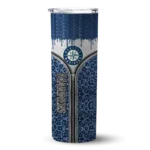 customized seattle mariners sparkle drip navy blue skinny tumbler best selling.webp
