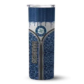 customized seattle mariners sparkle drip navy blue skinny tumbler best selling.webp