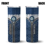 customized seattle mariners sparkle drip navy blue skinny tumbler best selling.webp