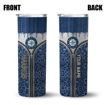 customized seattle mariners sparkle drip navy blue skinny tumbler fashion forward.webp