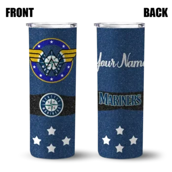 customized seattle mariners star cluster navy blue skinny tumbler fashion forward.webp