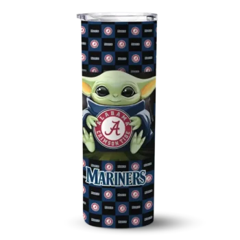 customized seattle mariners yoda cozy navy blue black skinny tumbler best selling.webp