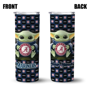 customized seattle mariners yoda cozy navy blue black skinny tumbler fashion forward.webp