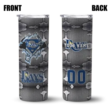 customized tampa bay rays chevron v navy gray skinny tumbler fashion forward.webp