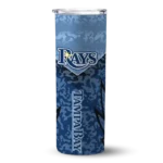customized tampa bay rays spiral burst print navy skinny tumbler best selling.webp