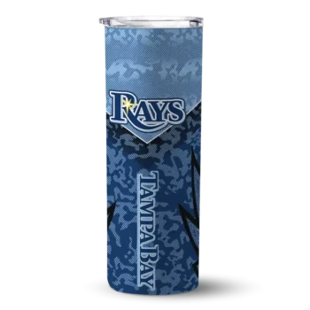 customized tampa bay rays spiral burst print navy skinny tumbler best selling.webp