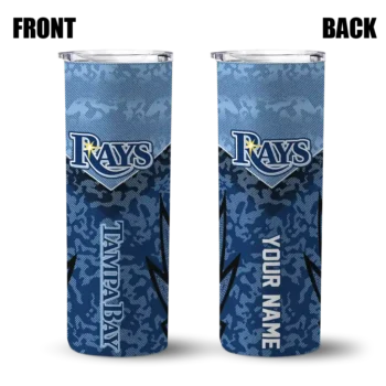 customized tampa bay rays spiral burst print navy skinny tumbler fashion forward.webp
