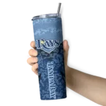 customized tampa bay rays spiral burst print navy skinny tumbler best selling.webp