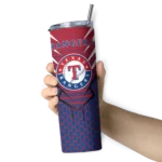 customized texas rangers chevron stripes blue skinny tumbler best selling.webp