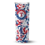 customized texas rangers claw marks blue white skinny tumbler best selling.webp