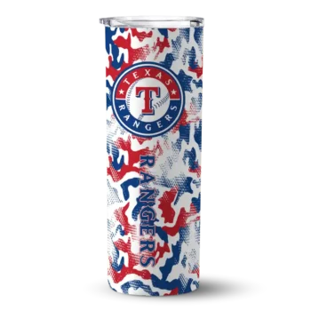 customized texas rangers claw marks blue white skinny tumbler best selling.webp