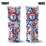 customized texas rangers claw marks blue white skinny tumbler best selling.webp
