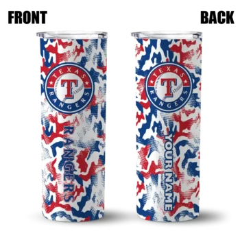 customized texas rangers claw marks blue white skinny tumbler fashion forward.webp