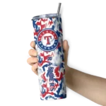customized texas rangers claw marks blue white skinny tumbler best selling.webp