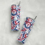 customized texas rangers claw marks blue white skinny tumbler best selling.webp