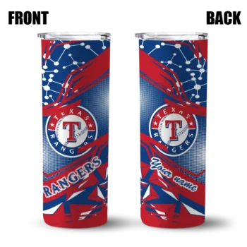 customized texas rangers helmet clash blue skinny tumbler fashion forward.webp