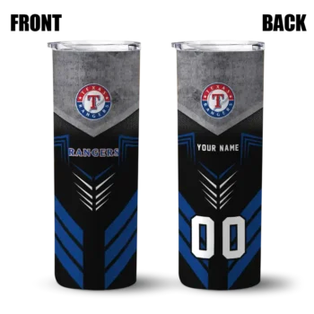 customized texas rangers hexagon honeycomb blue black skinny tumbler fashion forward.webp
