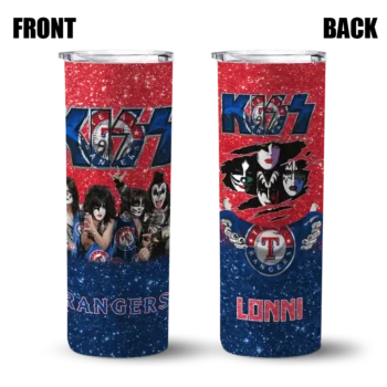 customized texas rangers kiss band red skinny tumbler fashion forward.webp