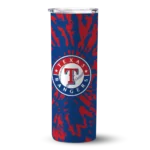 customized texas rangers metallic grid blue skinny tumbler best selling.webp