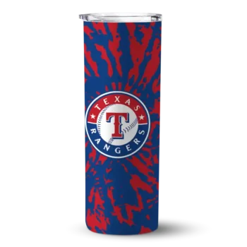 customized texas rangers metallic grid blue skinny tumbler best selling.webp