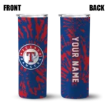 customized texas rangers metallic grid blue skinny tumbler best selling.webp