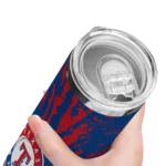 customized texas rangers metallic grid blue skinny tumbler best selling.webp