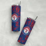 customized texas rangers metallic grid blue skinny tumbler best selling.webp
