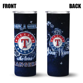 customized texas rangers rose romance blue black skinny tumbler fashion forward.webp