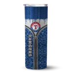 customized texas rangers sparkle drip blue skinny tumbler best selling.webp