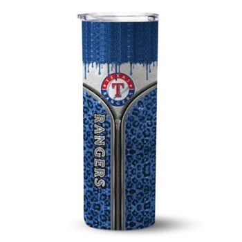 customized texas rangers sparkle drip blue skinny tumbler best selling.webp