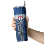 customized texas rangers sparkle drip blue skinny tumbler best selling.webp
