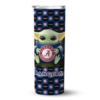 customized texas rangers yoda cozy blue black skinny tumbler best selling.webp