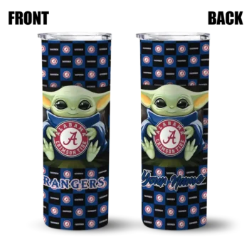 customized texas rangers yoda cozy blue black skinny tumbler fashion forward.webp