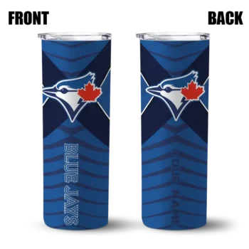 customized toronto blue jays camo texture blue skinny tumbler fashion forward.webp