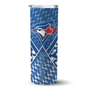 customized toronto blue jays monogram burst blue white skinny tumbler best selling.webp