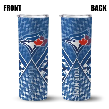 customized toronto blue jays monogram burst blue white skinny tumbler fashion forward.webp