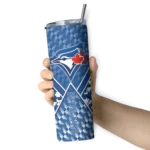 customized toronto blue jays monogram burst blue white skinny tumbler best selling.webp