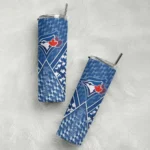 customized toronto blue jays monogram burst blue white skinny tumbler best selling.webp