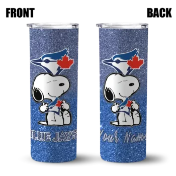 customized toronto blue jays snoopy attitude blue skinny tumbler fashion forward.webp