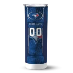 customized toronto blue jays stacked diamond blue skinny tumbler best selling.webp