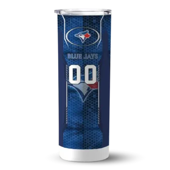 customized toronto blue jays stacked diamond blue skinny tumbler best selling.webp