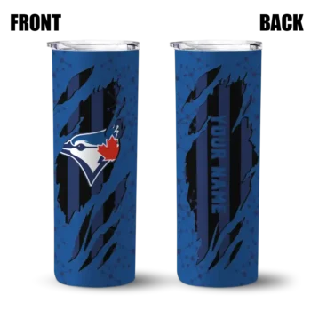customized toronto blue jays star pop blue black skinny tumbler fashion forward.webp