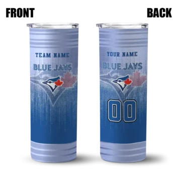 customized toronto blue jays swirl texture blue skinny tumbler fashion forward.webp